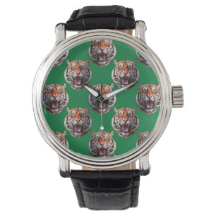 Montre Motif tête de tigre vert