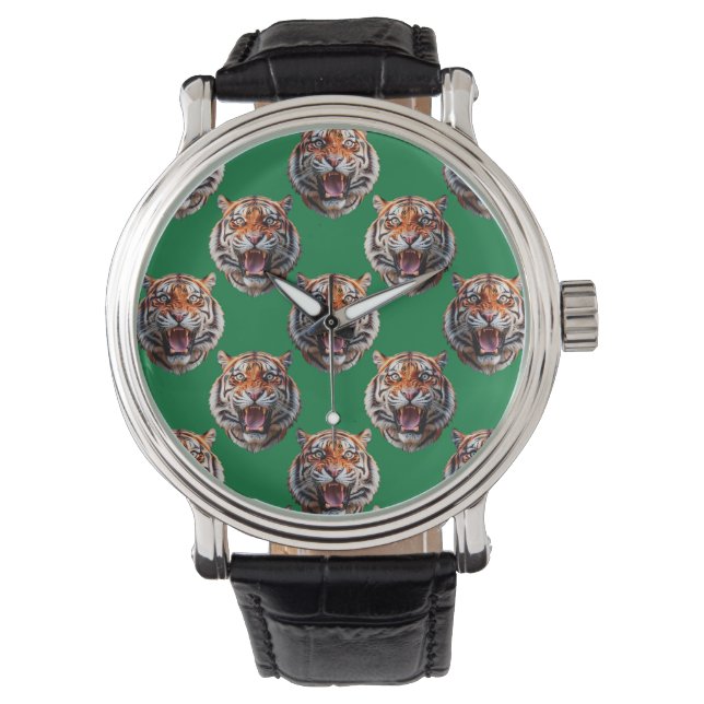 Montre Motif tête de tigre vert  (devant)