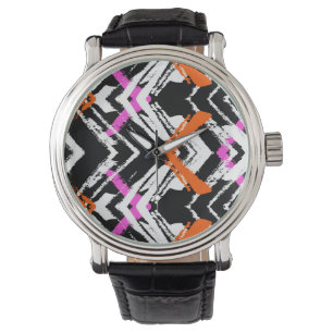 Montre Motif tiré par la main noir, orange, et rose de