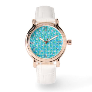 Montre motif tourbillon Abstrait, turquoise, vert, bleu