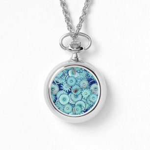 Montre Motif tourbillon fractal, nuances bleu denim