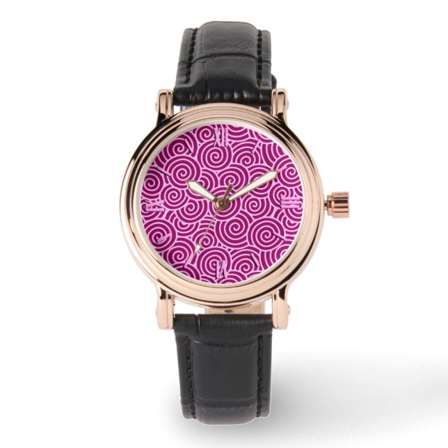 Montre Motif tourbillon japonais - bordeaux et rose pâle (Recto)