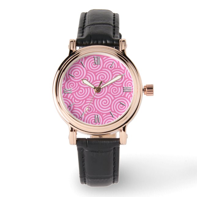 Montre Motif tourbillon japonais - menthe poivrée rose (Recto)