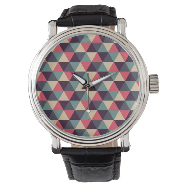 Montre Motif Triangle turquoise Et Rose (devant)