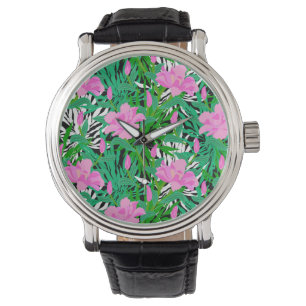Montre Motif tropical aux fleurs de la jungle