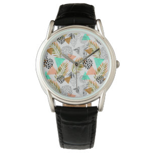 Montre Motif tropical géométrique abstrait de feuille