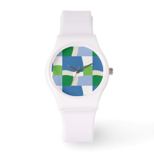 Montre motif vert et bleu