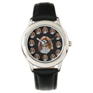 Montre Motif Visage Chien Espagnol Cavalier, Cuir Enfants