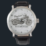 Montre Moto vintage NOM personnalisé Garage de moto<br><div class="desc">Moto vintage NOM Personnalisé Vélo Garage American Bagger Bobber Chopper Classic Bike Un cadeau parfait pour vos passionnés de moto préférés ! Customisez-le avec votre nom ! Vraiment un cadeau unique !</div>