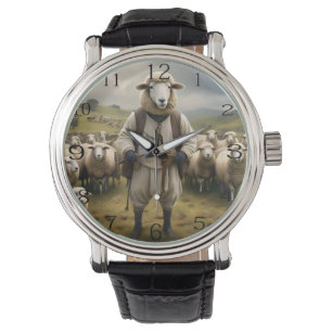 Montre Moutons Drôle Shepard Avec Son Troupeau De Moutons
