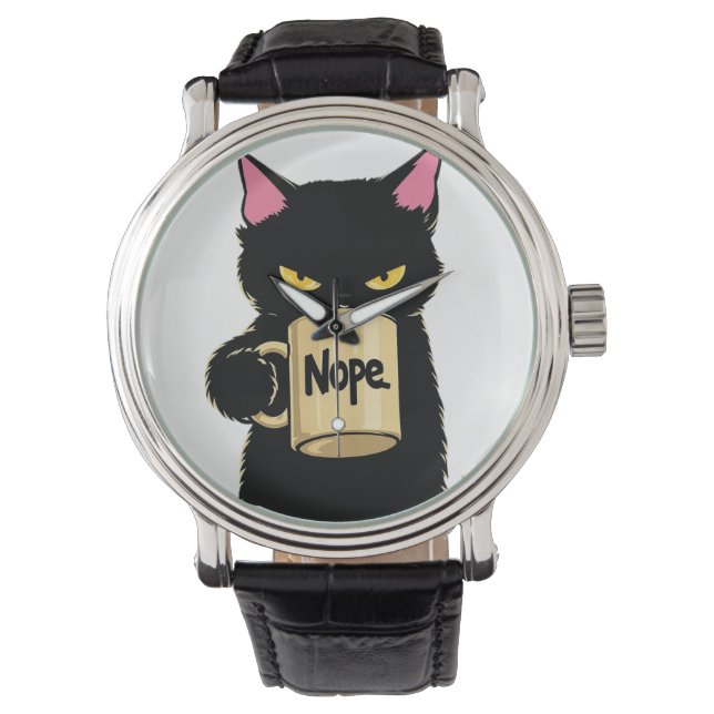 Montre Mug Nope Cat – Attitude drôle de chat noir (devant)