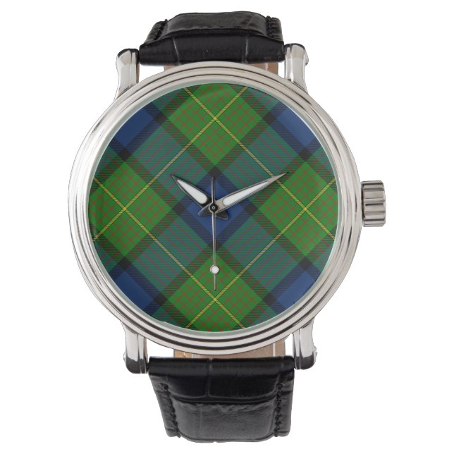 Montre Muir Moore écossais vert bleu plaid (devant)