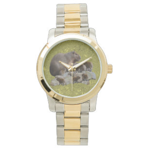 Montre Mummy Capybara Avec Bébés, Mens Deux Tonson