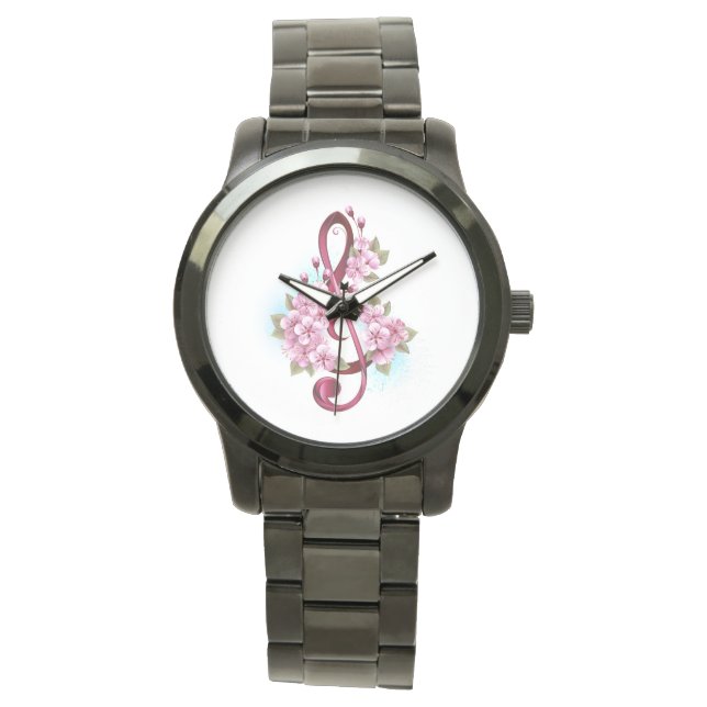 Montre Musical treble clef notes with sakura flowers (devant)