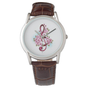 Montre Musical treble clef notes with sakura flowers