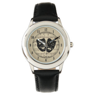 Montre Musique d'or antique et masques de théâtre Montr
