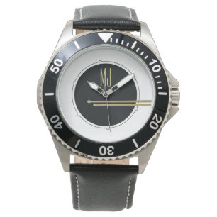 Montre Musique Noir et Blanc Batterie Moderne Cool Monogr