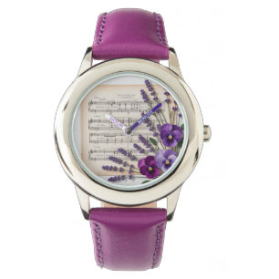 Montre Musique Vintage et Floral de Pansies Lavande