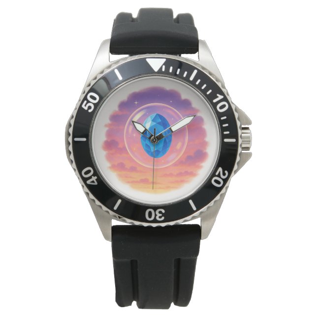 Montre Mystical Blue Gem Sunset – Spiritual Watch Design (devant)