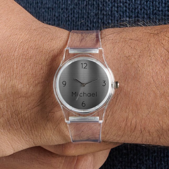 Montre Name, Men's Metal Grid Effect Clear Silicone Watch (Créateur téléchargé)