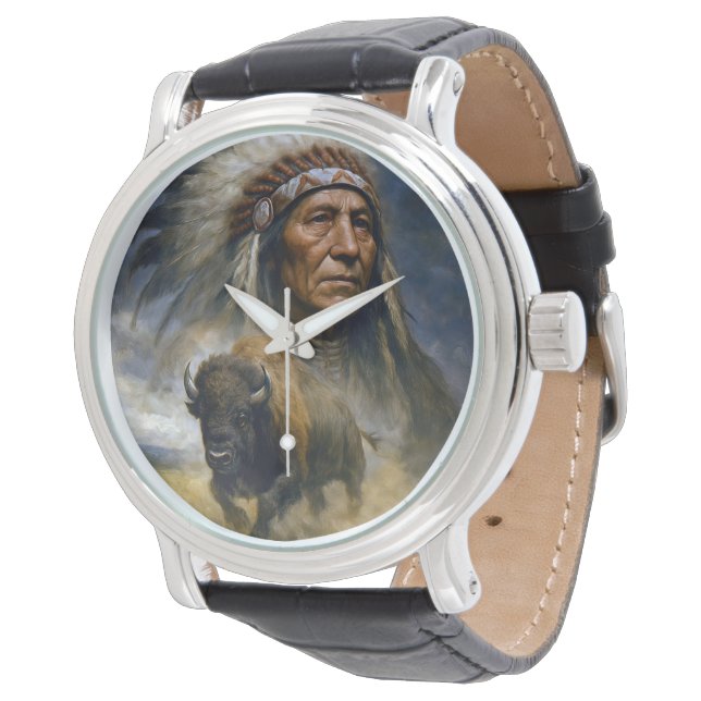 Montre Native American Chief with Charging Buffalo (Incliné)