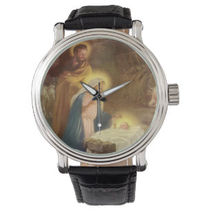 Montre Nativité de Noël Vintage, Marie Joseph Bébé Jésus