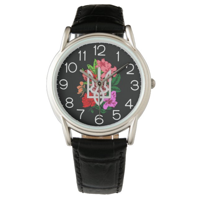 Montre Nature morte botanique et trident ukrainien tryzub (devant)