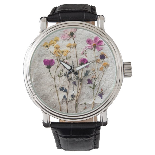 Montre Nature Pastel Fleur Sauvage Pressée (devant)