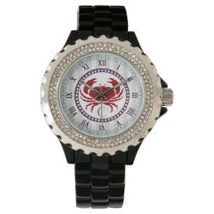 Montre Nautical red crab and grey stripes monogram
