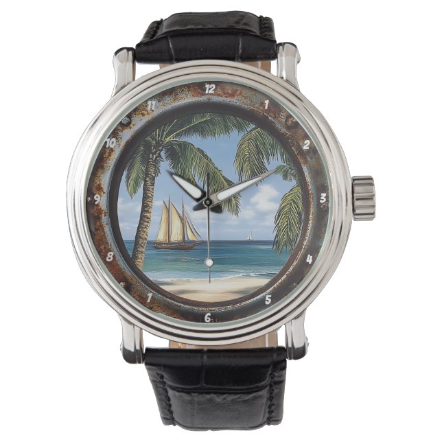 Montre Nautical Window Rustic Tropical Sailboat (devant)