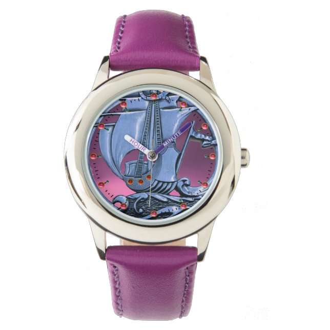 Montre NAVIRE ANTIQUE, VAGUES MARINES, Bleu bleu marine (devant)