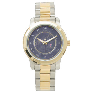 Montre Navy Blue Élégant Argent & Métal Doré
