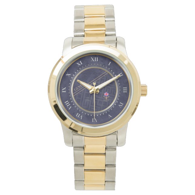 Montre Navy Blue Élégant Argent & Métal Doré  (devant)