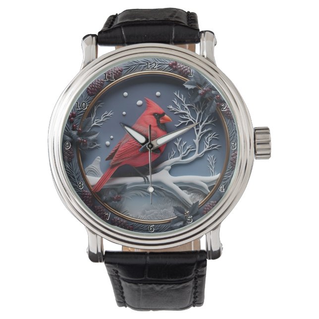 Montre Neige d'Hiver Cardinal Rouge (devant)