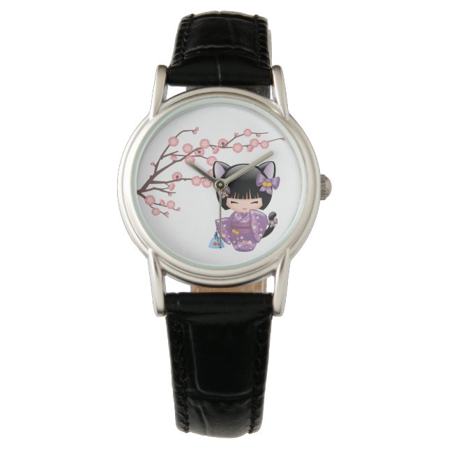 Montre Neko Kokeshi Poupée - Cat Ears Geisha Girl (devant)