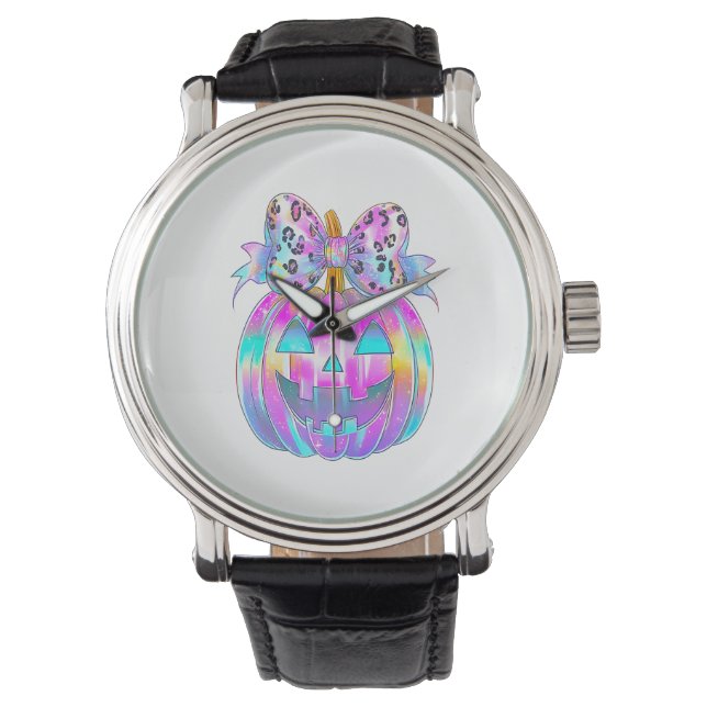 Montre Neon Coquette Citrouille d'Halloween (devant)