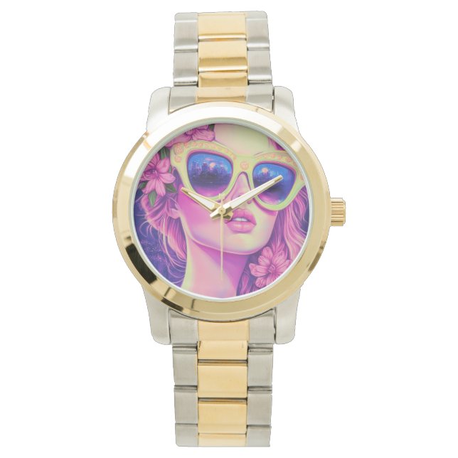 Montre Neon Dream Girl avec lunettes de soleil florales (devant)
