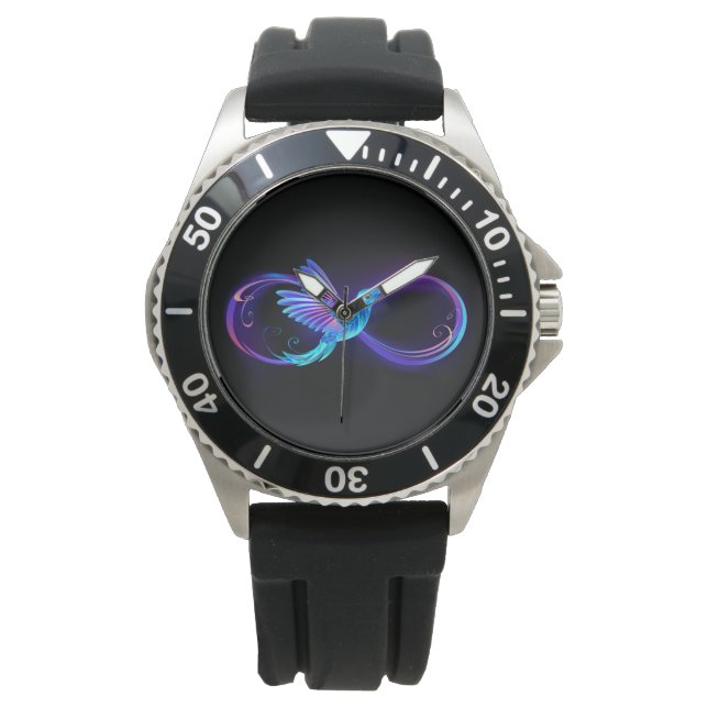Montre Neon Infinity Symbol with Glowing Hummingbird (devant)