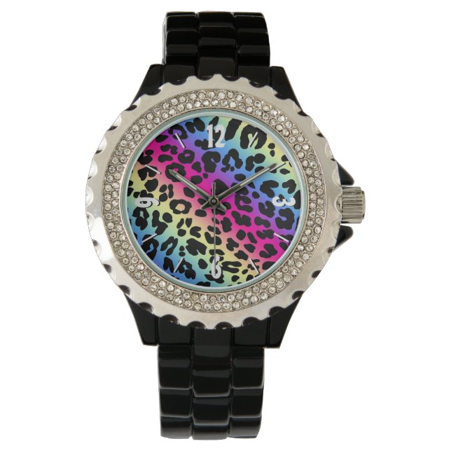 Montre Neon Rainbow Leopard Motif Imprimer (devant)