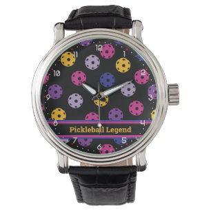 Montre Neon sur le pickleball noir, texte personnalisé