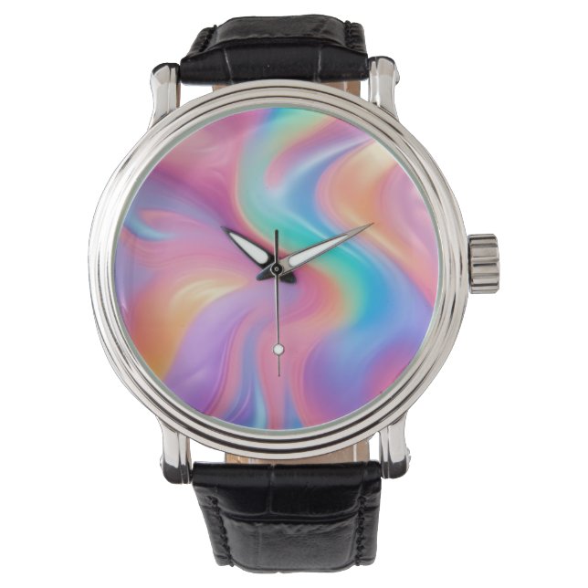 Montre Neon tendance Pink Blue vert vert vagues abstraite (devant)