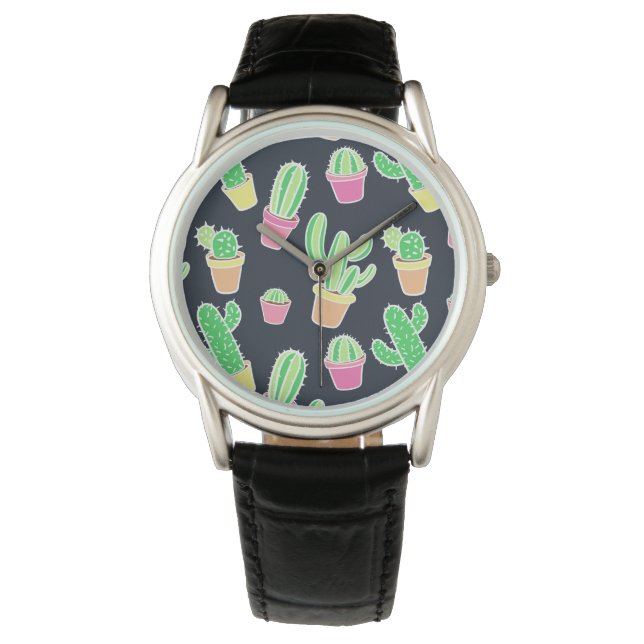 Montre Neon Watercolor Cacti in Pot Pattern (devant)