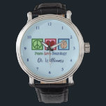 Montre Neurologie Peace Love - Neurologue<br><div class="desc">Peace Love Neurology montre cadeau pour un neurologue spécialisé dans les troubles du cerveau et les neurosciences. Un neurochirurgien cool ou une infirmière de neurologie montre-bracelet présent.</div>