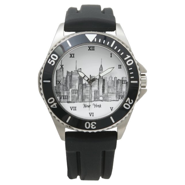 Montre New York City Black Modern Skyline Travel NYC (devant)