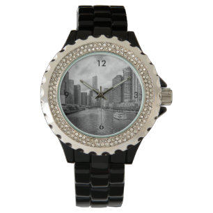 Montre Niveaux De Gris De La Rivière Chicago Et De La Tou