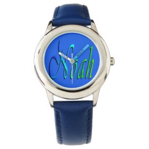 Montre Noah, Nom, Logo, Garçons Blue Leather Watch.