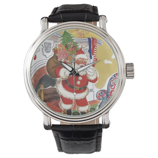 Montre Noël vintage, joyeux Père Noël avec cadeaux (devant)