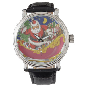 Montre Noël vintage, joyeux Père Noël avec traîneau