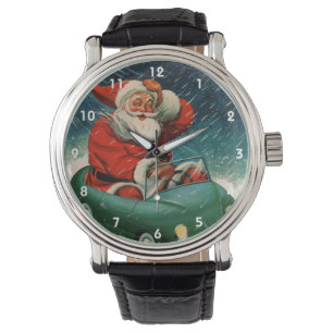 Montre Noël vintage, le Père Noël dans une voiture mignon