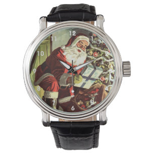Montre Noël vintage, Père Noël rétro avec cadeaux